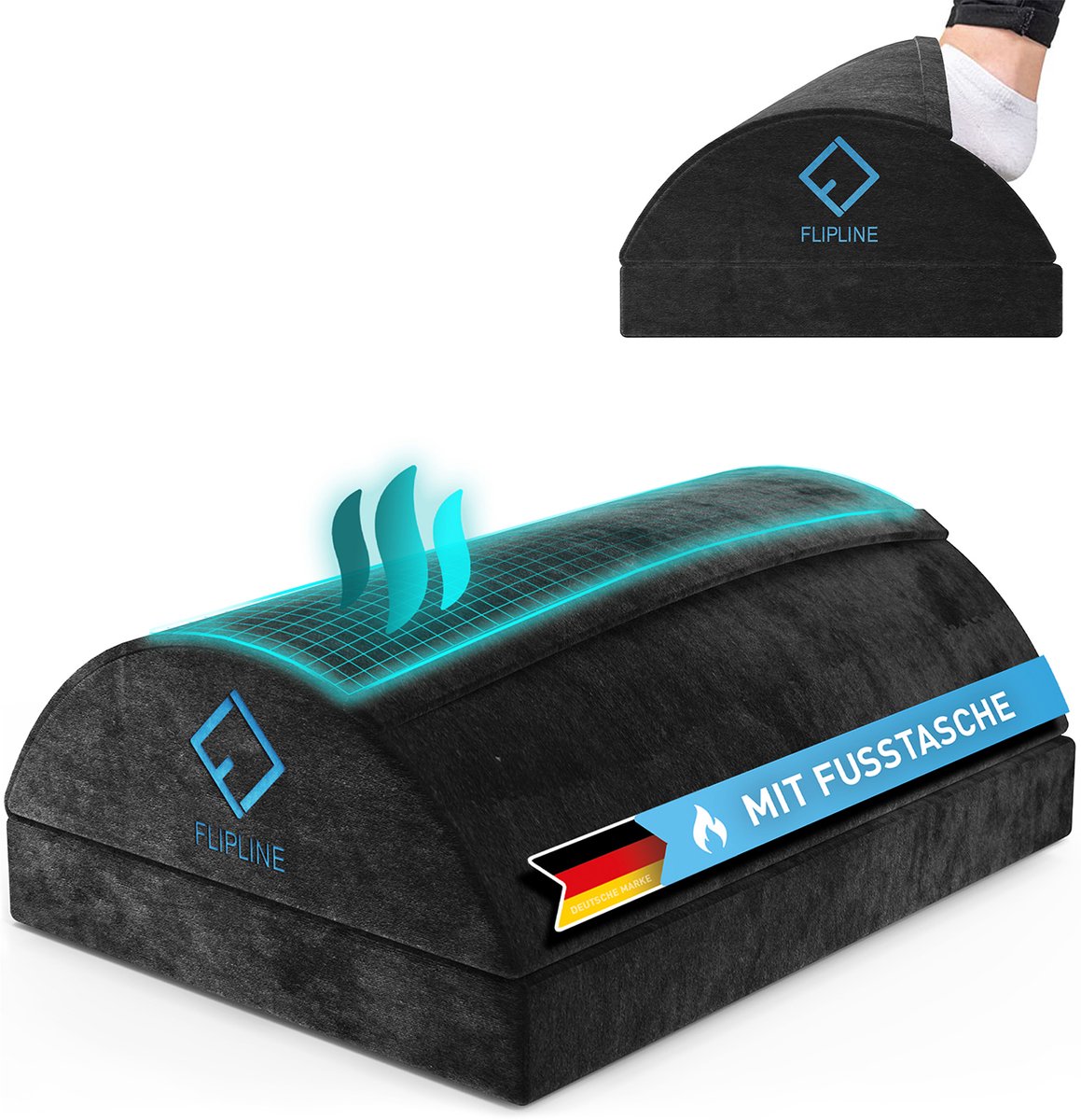 FLIPLINE Voetensteun Bureau - Verstelbare Voetbank [antislip] - met Pluche Voetzak - voor Bureau, Kantoor & Homeoffice Accessoires - Voetkussen Footrest Voetenkrukje