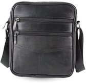 Fana Bags - Kleine Leren schoudertas heren - Platte heren tas - Veel vakken - Crossbody tas heren leder - Nektas heren zwart