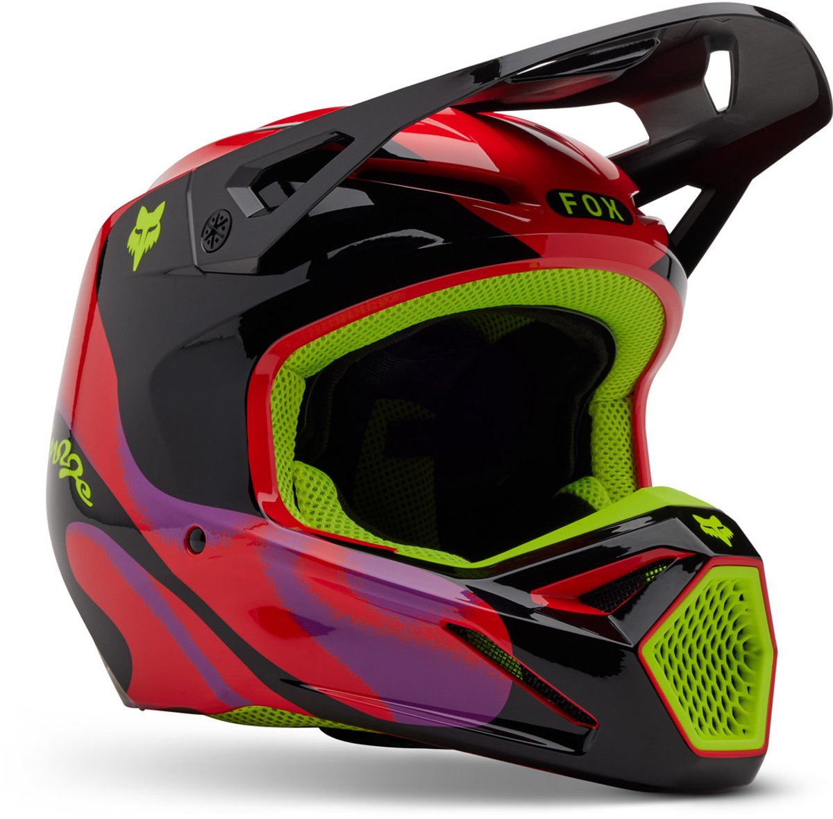 FOX V1 Emotion Zwart Rood Geel Crosshelm - Maat XL - Helm