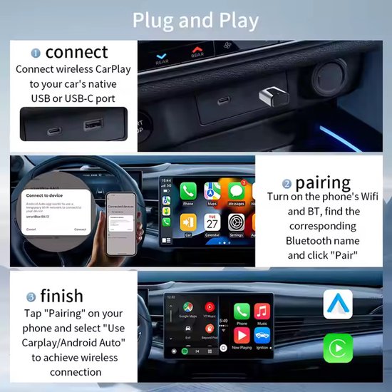 Nince Carplay Dongle - Draadloos Carplay - Zwart - Draadloos Carplay - Alleen te gebruiken met ingebouwde Apple CarPlay en Apple iPhone van Nince — afbeelding 5