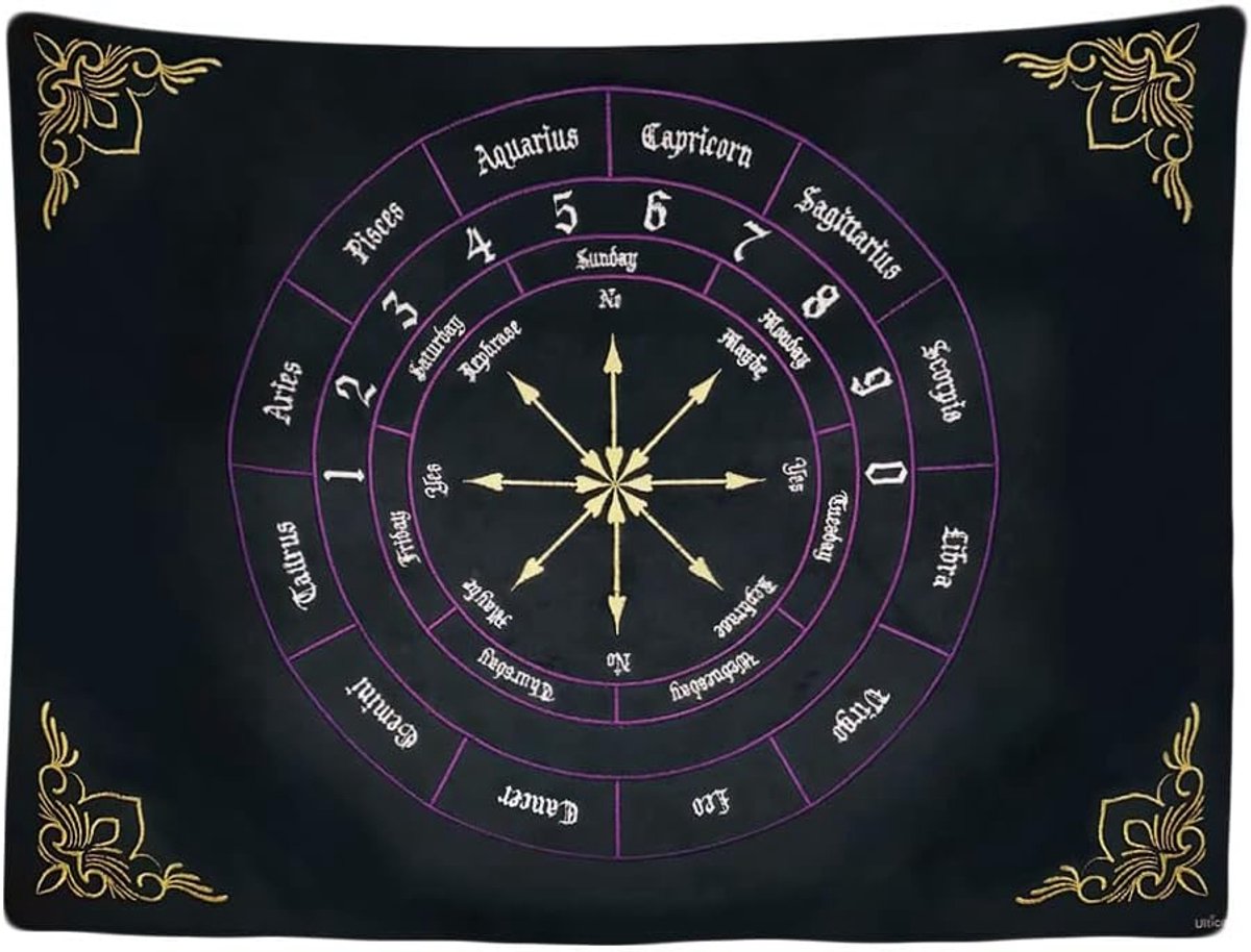 Ulticool Wandkleed binnen - Wandtapijt - Astrologie - Tarot Kaarten - Mandala - Muurkleed - Wanddoek Stof - 200 x 150 cm - Wanddecoratie - Muurhanger - Fotobehang - Poster - Ulticool - Woonkamer - Slaapkamer - Tiener - Decoratie Versiering Zwart