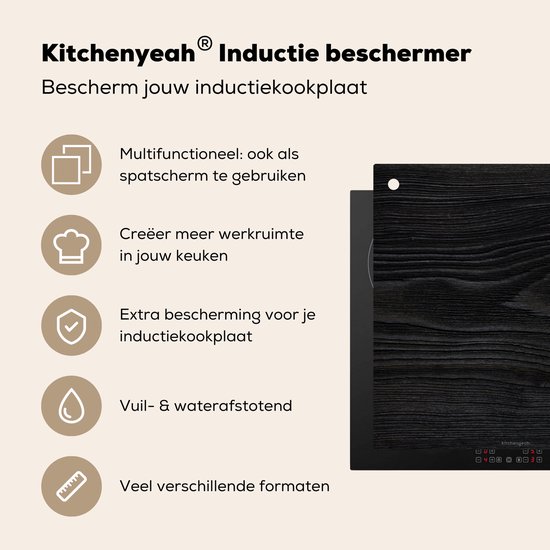 KitchenYeah® Protection plaque induction 60x55 cm - Noir - aspect bois - Protege plaque de cuisson - Couvre plaque induction - Protecteur d'induction - Cuisine