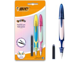 BIC EasyClic Vulpen Schoolpen - Blauwe pen met 2 Navullingen - Ergonomische grip - 2 stuks