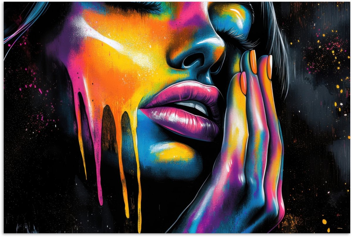 Poster 180x120 cm - Vrouw - Gezicht - Verf - Kunstzinnig - Posters - Kamer decoratie - Wan