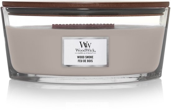 WoodWick Heartwick Flame Ellipse Geurkaars - Wood Smoke - 50 branduren