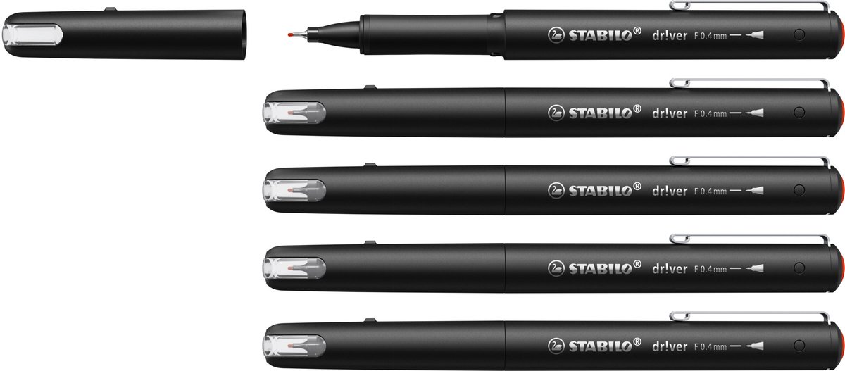 STABILO Dr!ver - Premium Fineliner - 0.4 mm - Rood - Doos 5 Stuks