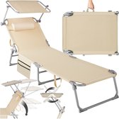 tectake® - ligbed Zonnestoel ligstoel - 4 standen , inklapbaar – beige - 68 x 190 x 28 cm, met zijvak