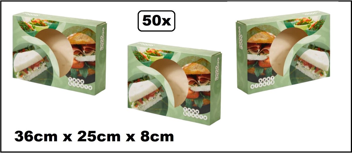 50x Luxe Cateringdozen Take & Taste met venster 36x25x8cm - Catering salade maaltijd bezorg doos thuis bezorg