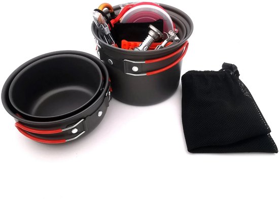 Pannenset camping - WeXplore - draagbare kookset - 16-delig incl. brander en bestek — afbeelding 2