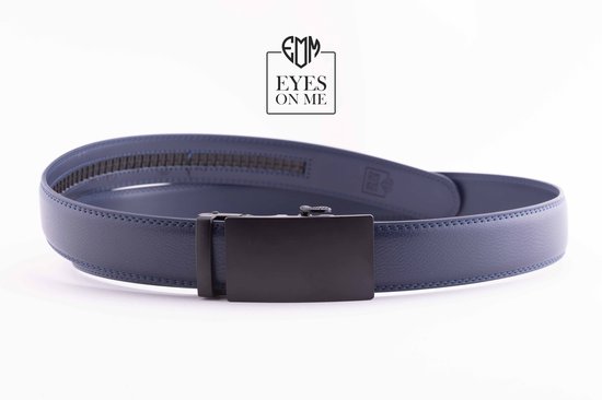 Ceinture en cuir bleu sans trous avec boucle automatique pour homme ( modèle 17 )