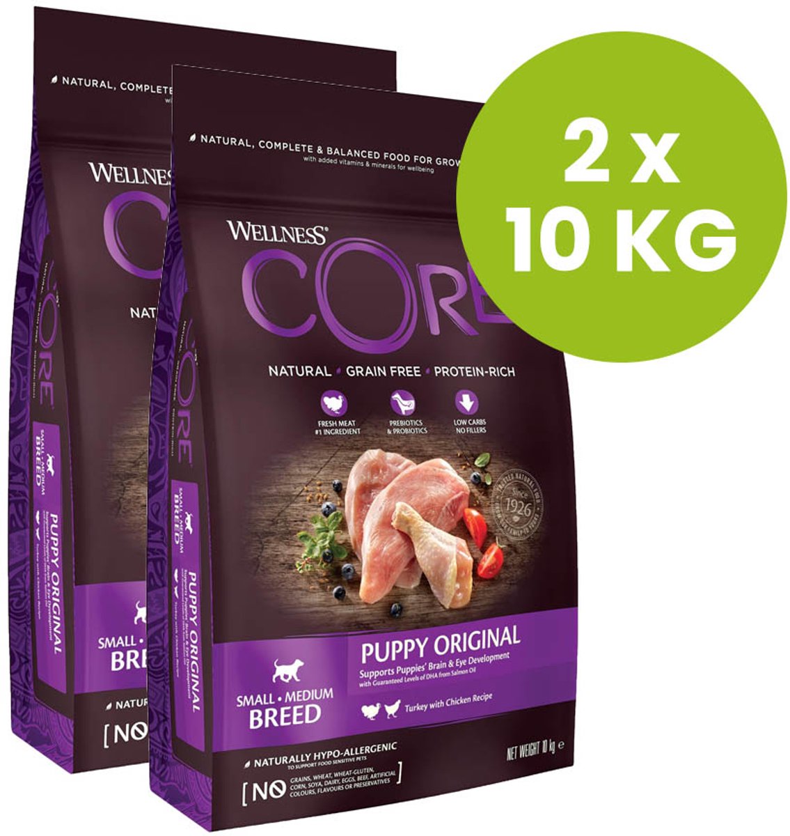 welness core Wellness Core Grain Free Puppy Kalkoen & Kip - Hondenvoer - 2x 10 kilo = 20 kilo