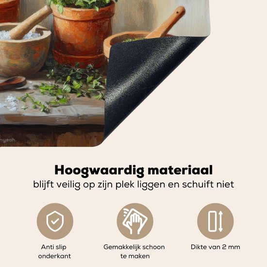 KitchenYeah® Protection plaque induction 83x52 cm - Pots - Herbes - Bois - Protege plaque de cuisson - Couvre plaque induction - Protecteur d'induction - Cuisine