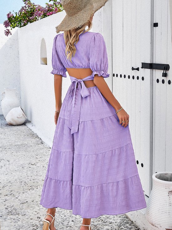 Dames Lange jurk Maxi-jurk Vrijetijdskleding Chiffon jurken Swingjurk Effen Kleur Informeel Volwassen Buiten Dagelijks Afspraakje Ruches Korte mouw V-hals Jurk kopen vanaf een prijs van 52