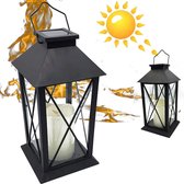 N'JOY LIFE Landelijke Tuin Lantaarn met LED Kaars Solar - Windlicht op Zonne-Energie - Tafellamp voor Buiten met Vlameffect