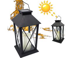 N'JOY LIFE Landelijke Tuin Lantaarn met LED Kaars Solar - Windlicht op Zonne-Energie - Tafellamp voor Buiten met Vlameffect