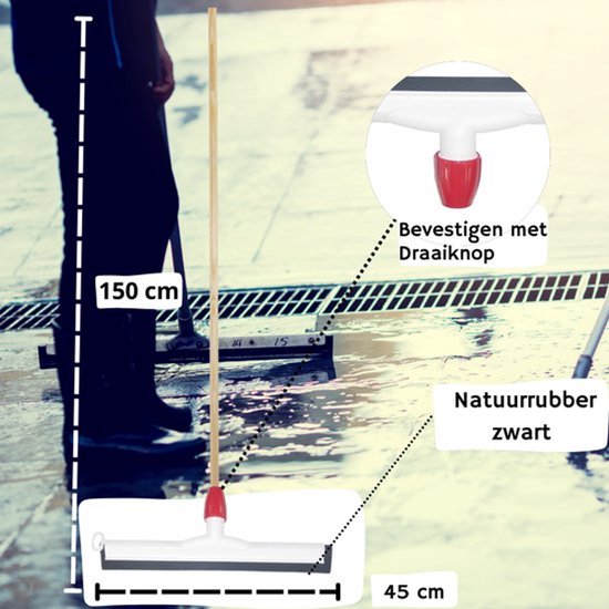 Synx Tools Paardenhaar 40cm + Vloertrekker Kunststof 45cm met Steel 150cm - Zaalveger - Vloerreiniger - Natuurrubber - Zachte binnenbezem met steel 160cm van Synx Tools — afbeelding 5