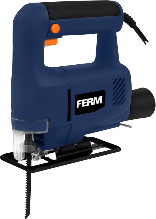FERM - JSM1043 - Decoupeerzaag - 350W - Snel wissel systeem - Zaagsnelheid - 3000/min - Hoekinstelling - -/-40° t/m + 40° - Lock-on knop - Transparante beschermkap - 2 meter kabel - Stofzuiger adapter - Zaagblad