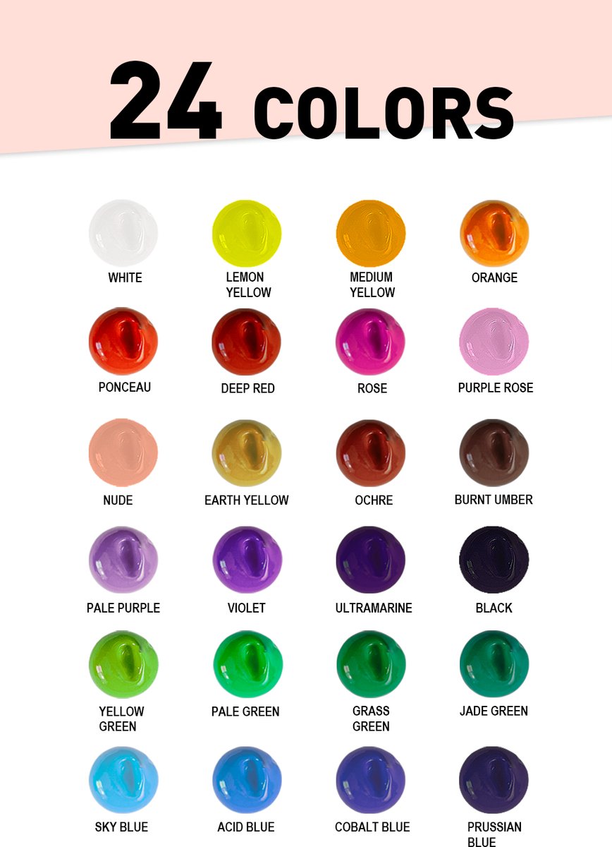 HIMI - Gouache - set van 24 kleuren - 30g - 3 penselen - Roze — afbeelding 7