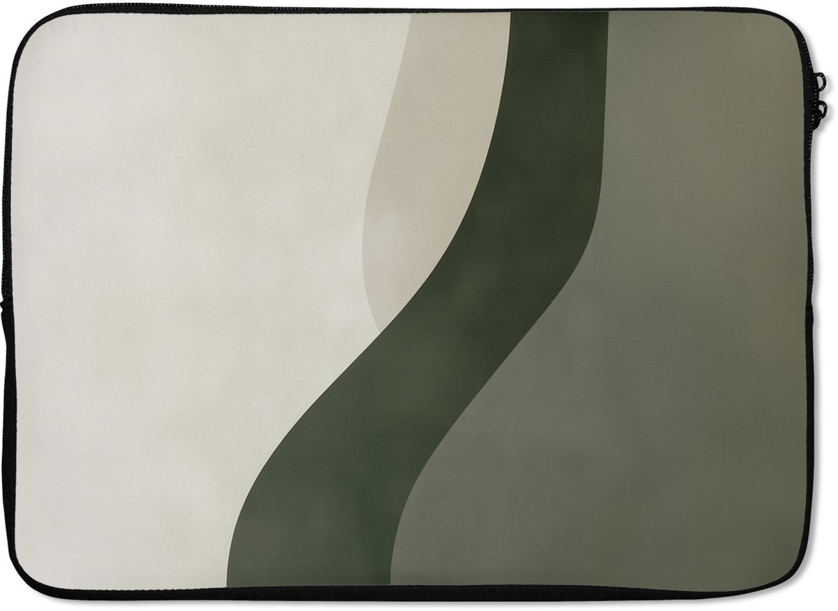 Laptophoes 14 inch - Japandi - Groen - Abstract - Modern - Laptop sleeve - Binnenmaat 33x23 cm - Zwarte achterkant