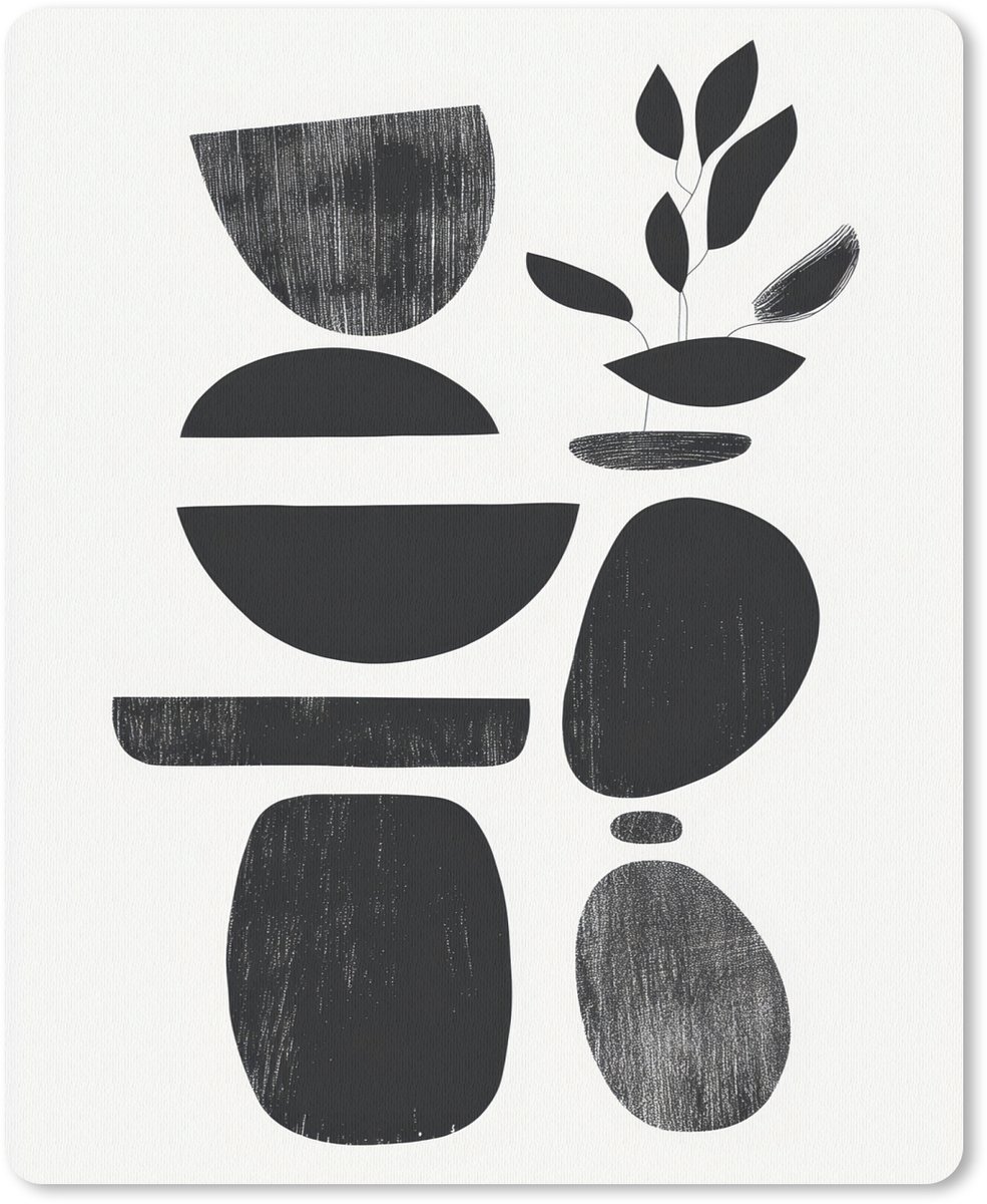 Muismat 19x23 cm - Mousepad Japandi - Zwart - Abstract - Muismatten