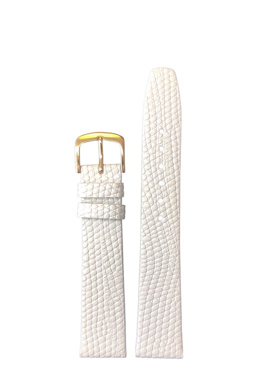 Bracelet de montre-bracelet de montre-18mm-BLANC-crocodile-blanc-imprimé lézard-cuir véritable-plat-boucle dorée-cuir-18 mm