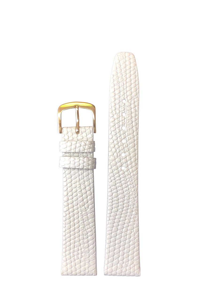 Horlogeband-horlogebandje-18mm-WIT -croco-wit-lizard hagedis print-echt leer-plat-goudkleurige gesp-leer-18 mm
