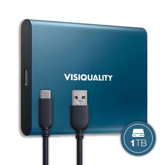 VisiQuality High-Speed Externe Harde Schijf 1TB - Draagbare Harde Schijf USB3.1/Type-C - Voor Windows & Mac - Compact - Blauw