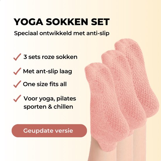 RENALUX - Yoga Sokken Antislip Dames - Antislip Sokken Dames - Pilates Sokken - Anti Slip Sokken - Huissokken met Antislip Dames - Roze, Roze & Roze - Set van Maarliefst 3 Paar van RENALUX — afbeelding 2
