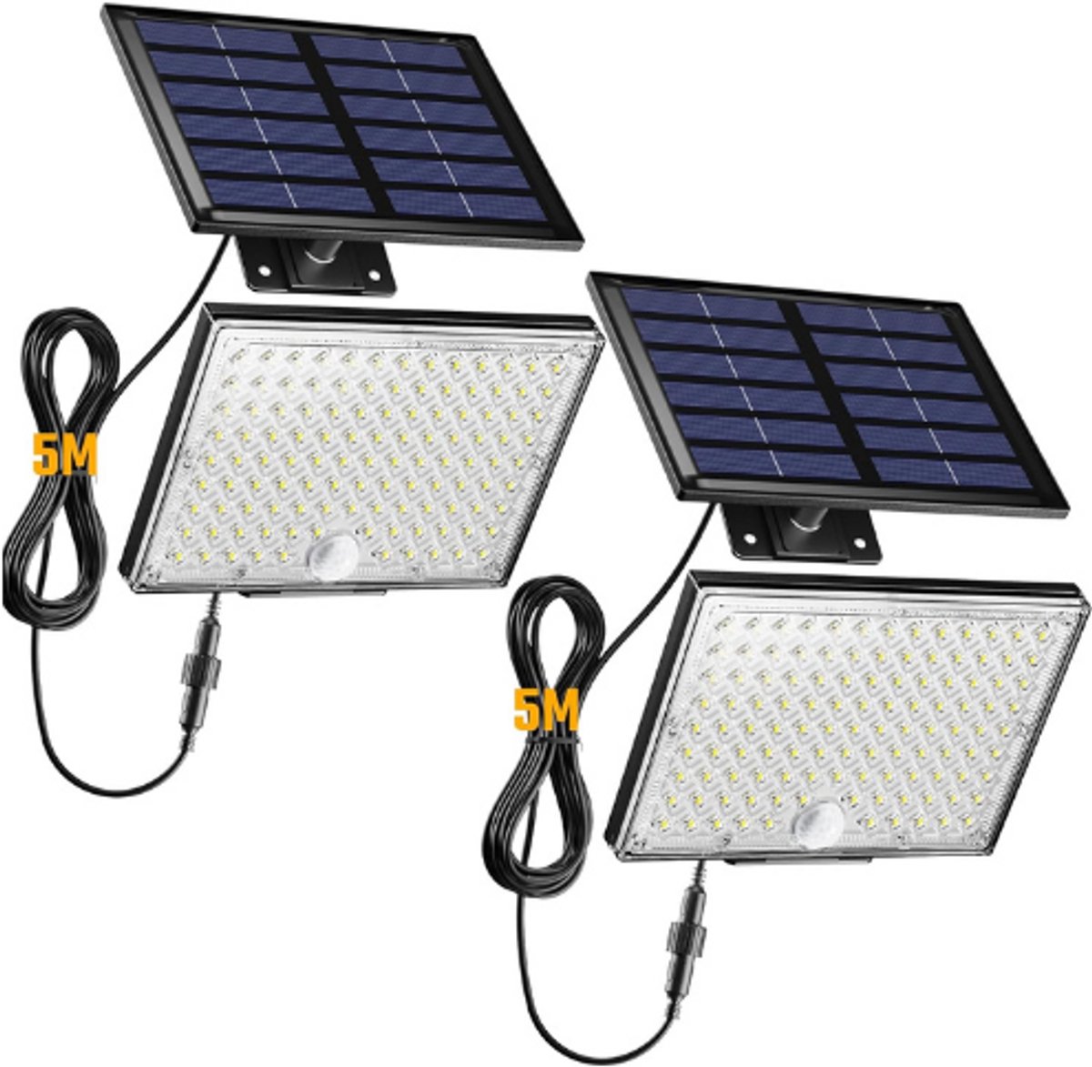 Zonne-Energie Buitenlamp Met Bewegingssensor - 113 LED Schijnwerper Met 5M Kabel - Koud Wit 9000K - Automatische Verlichting Van Schemer Tot Ochtend - Veiligheidslamp Voor Tuin - Schuur - Oprit