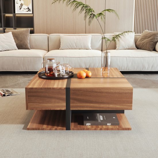 GOPLUS Salontafel, bijzettafel met 2 planken en metalen GOPLUS Salontafel, bijzettafel met 2 planken en metalen