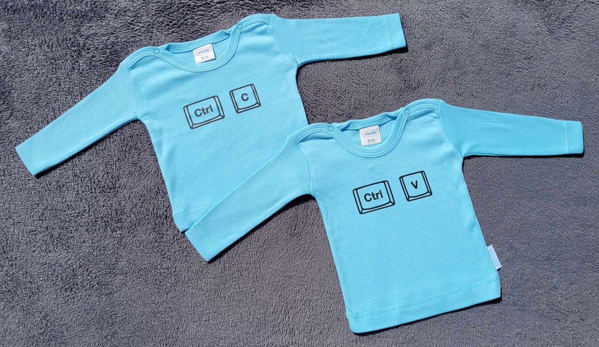 Kraamcadeau - Setje - 2 shirtjes - CRTL C- CRTL V - Maat 50/56 - Bedrukt - Blauw - Kopieren - Plakken
