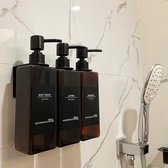 Shampoo Dispenser voor Douchecabine - Zeepdispenser met 3 Vakken voor Shampoo en Conditioner - Wandmontage - 16 Waterdichte Labels - Geen Boren - Badkamer Zeepdispenser - 470 ml