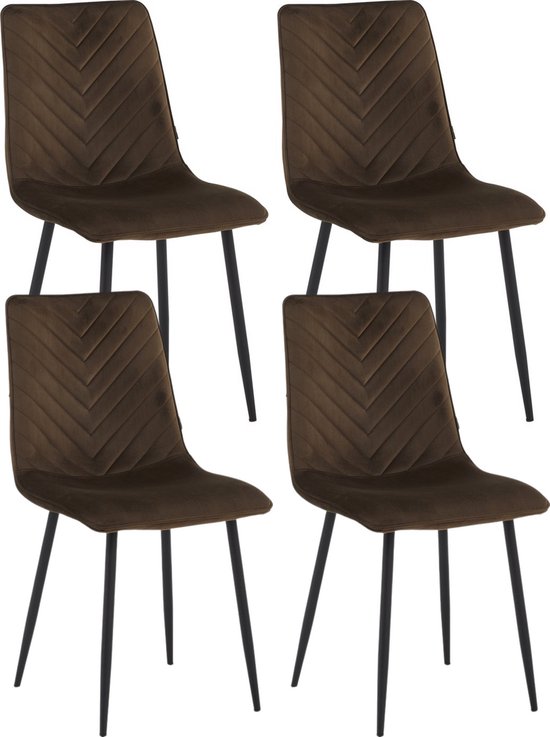 Colenis® - Senny Eetkamerstoel - Set Van 4 - Bruin - Fluweel - Industrieel - Eetkamerstoelen