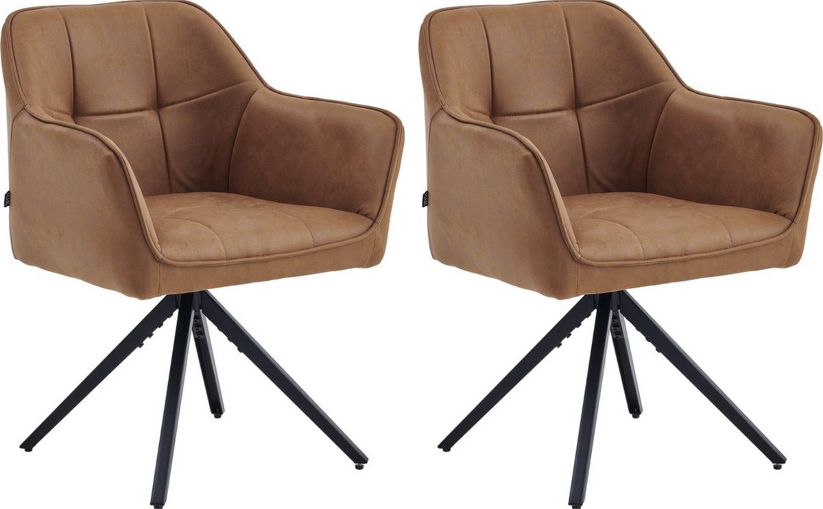 Colenis Pearl Eetkamerstoel - Set Van 2 - Cognac - Microfiber Stof - Microvezel - Industrieel