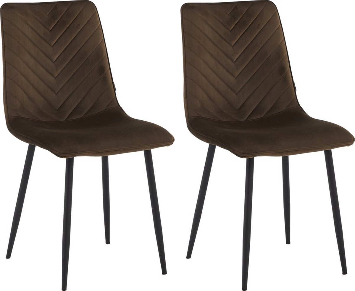Colenis Senny Eetkamerstoel - Set Van 2 - Bruin - Fluweel - Industrieel - Eetkamerstoelen