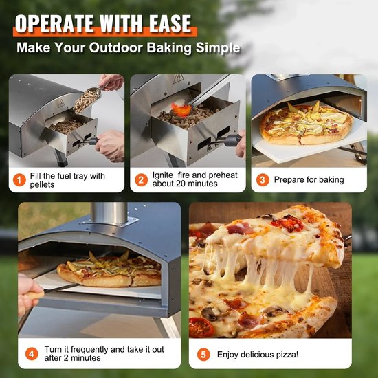 Pizza Oven - Buitenoven - Houtgestookt - Pelletgestookt - Draagbare RVS Pizzaoven - Met Thermische Isolatie - Voor Buiten - Camping - Terras - Tuin - 12 Inch Pizza - Max 540°C - Snel Verhit - Met Opvouwbare Poten en Draagtas van Merkloos — afbeelding 3