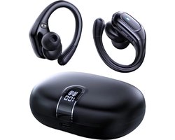 Draadloze Bluetooth Sport Oordopjes met Oorhaak - waterdicht - Zweetbestendig IP68 - In-Ear Oortjes met Microfoon - Noise Cancelling - Lange Batterijduur - Oplaadcase - Bluetooth 5.3 - Hardlopen, Fitness, Workout, Regen - Comfortabele Pasvorm - Zwart