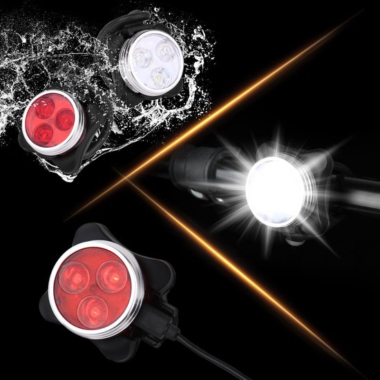 Fietsverlichting LED set - Voorlicht / Achterlicht - Fiets Koplamp - LED Fietslampjes Rood en Wit - Waterdicht - USB-C Oplaadbaar — afbeelding 4