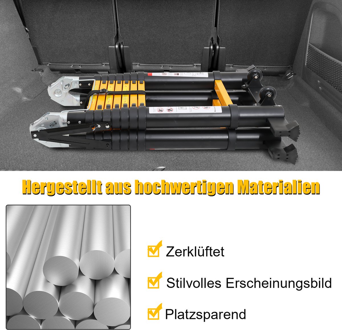 Telescopische Ladder - Telescoopladder - 2,5m+2,5m zwart, Compact en Draagbaar met Soft Closing Systeem, Geschikt voor Particulier en Professioneel Gebruik, Telescopische Vouwladder, Max. Belasting 150 kg – foto 2