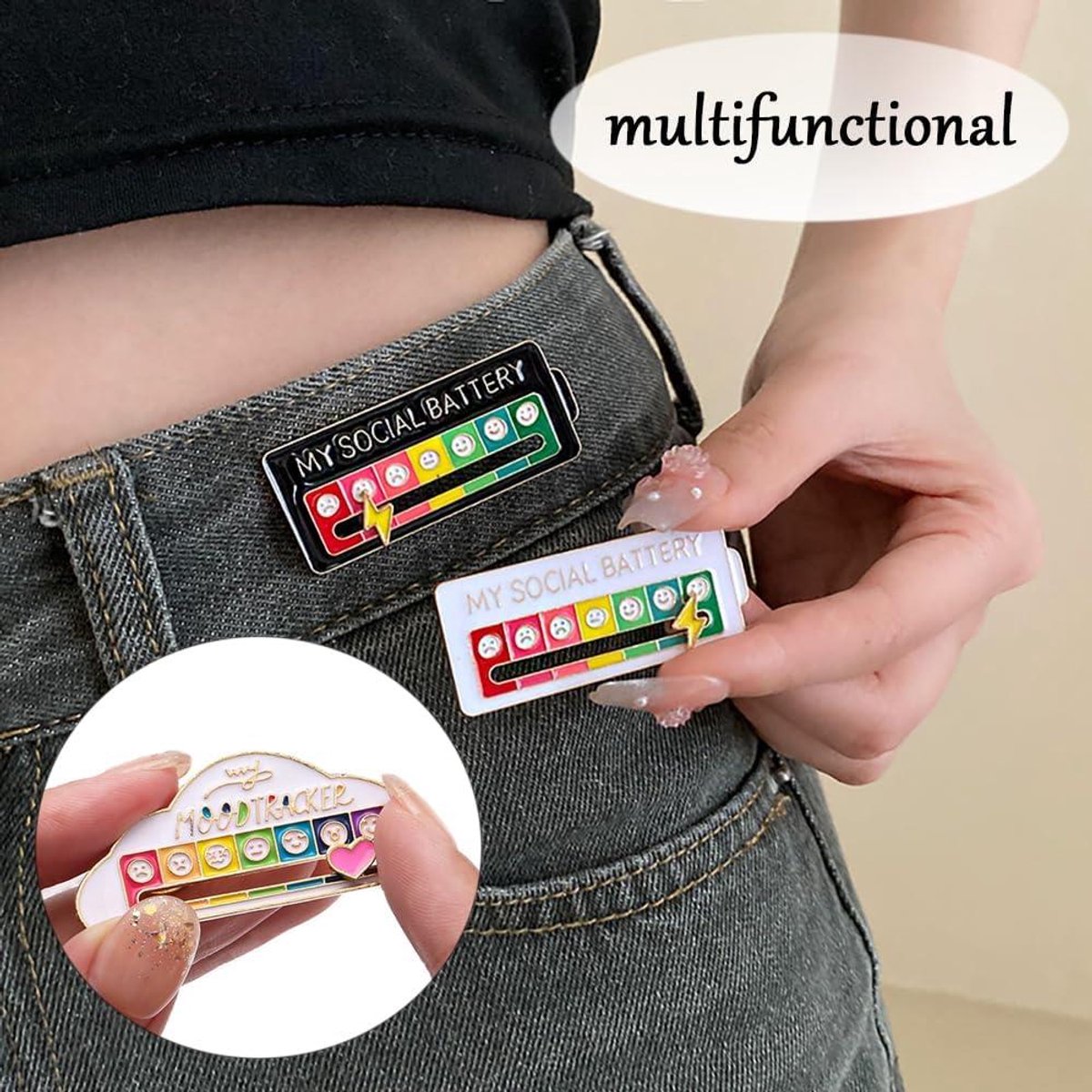 Social Battery Pin, Grappige Social Broche Mood Pin, Social Battery Slider, Leuk Emotioneel 7 Dagen Een Week Gelukkige Emaille Pins,Social Battery Revers Pin