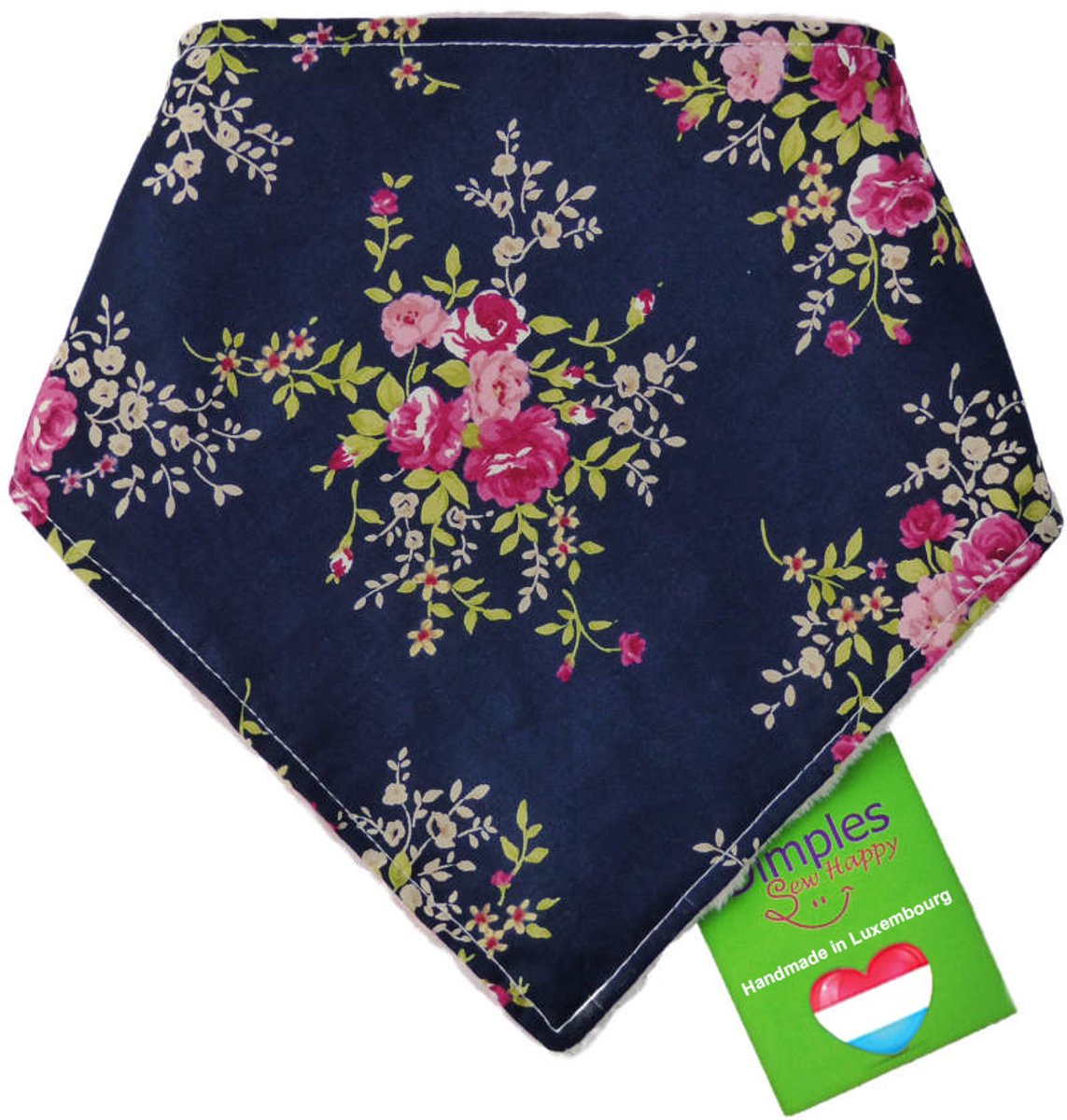 Rozen op donkerblauwe hondenhalsdoek - DIMPLES 55cm XL hondensjaal hondenbandana met comfortabele drukknopen