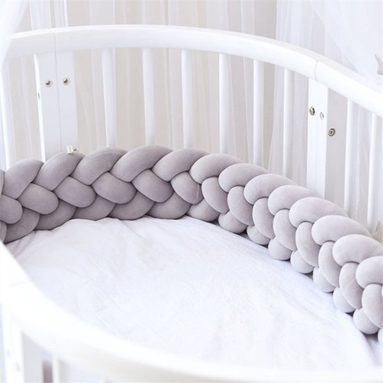 IL BAMBINI Gevlochten baby bed bumper Treccia - 4 strengen - Bedomrander - Box omrander - Hoofdbeschermer - Boxrand - Bedbumper - Stootrand - Boxomrander - 2 meter - grijs