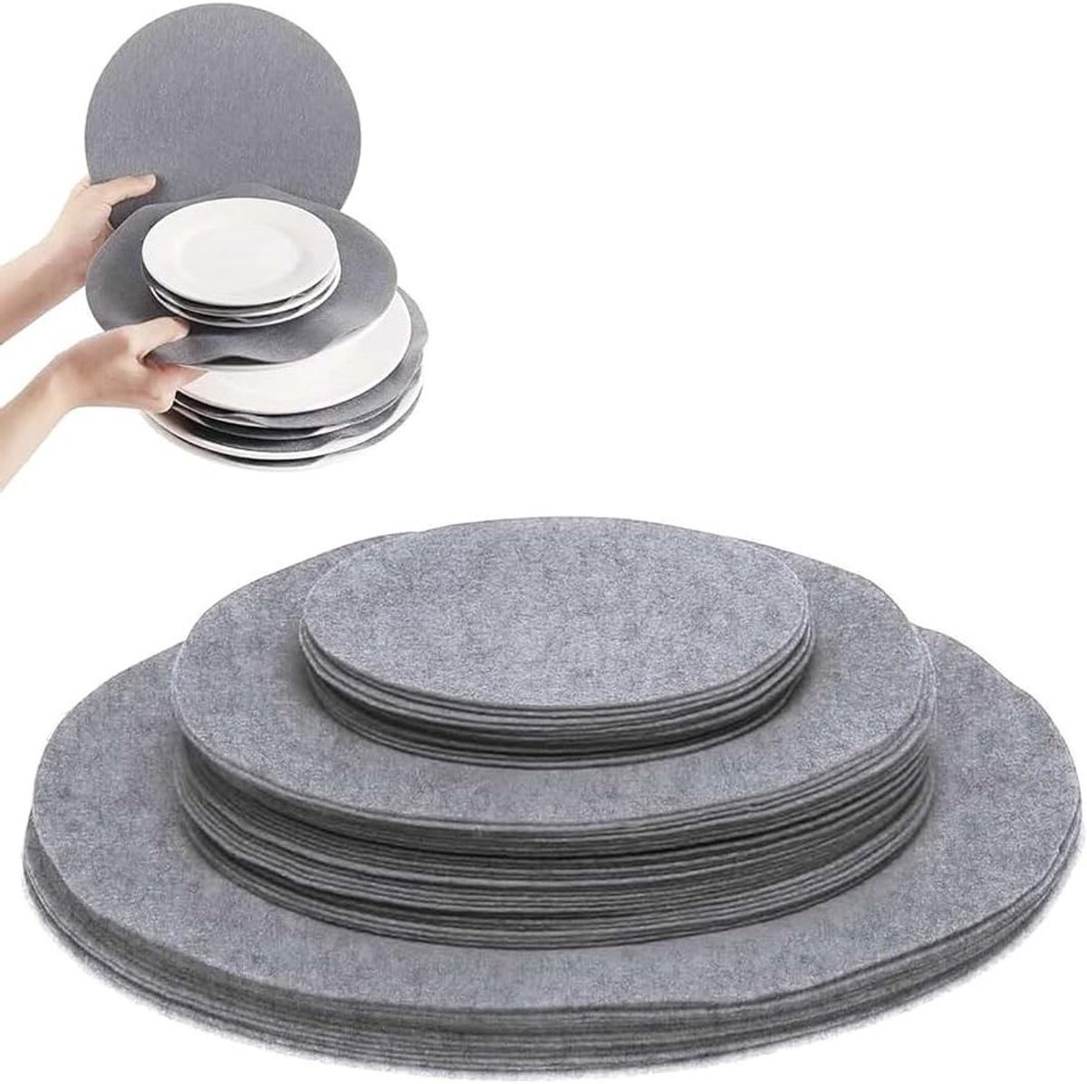 Pannenbeschermers voor het scheiden van potten en ter bescherming van oppervlakken om krassen te voorkomen - Set van 4 stuks, 3 verschillende maten grijs