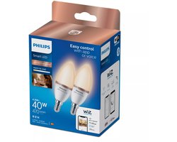Philips Smart Lighting - LED-kaarslamp - E14 fitting - Warm- tot koelwit licht - Dimbaar - 2 pack - 40W - Kaarslamp: C37 - Wifi