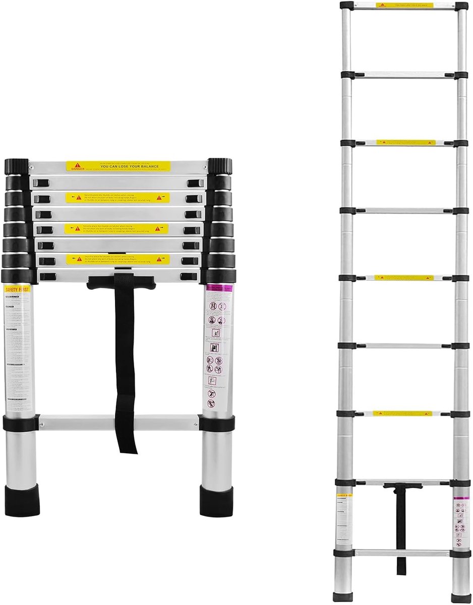 Aufun Aluminium telescopische ladder - 2,6 m - opvouwbaar - uitschuifladder - leunladder