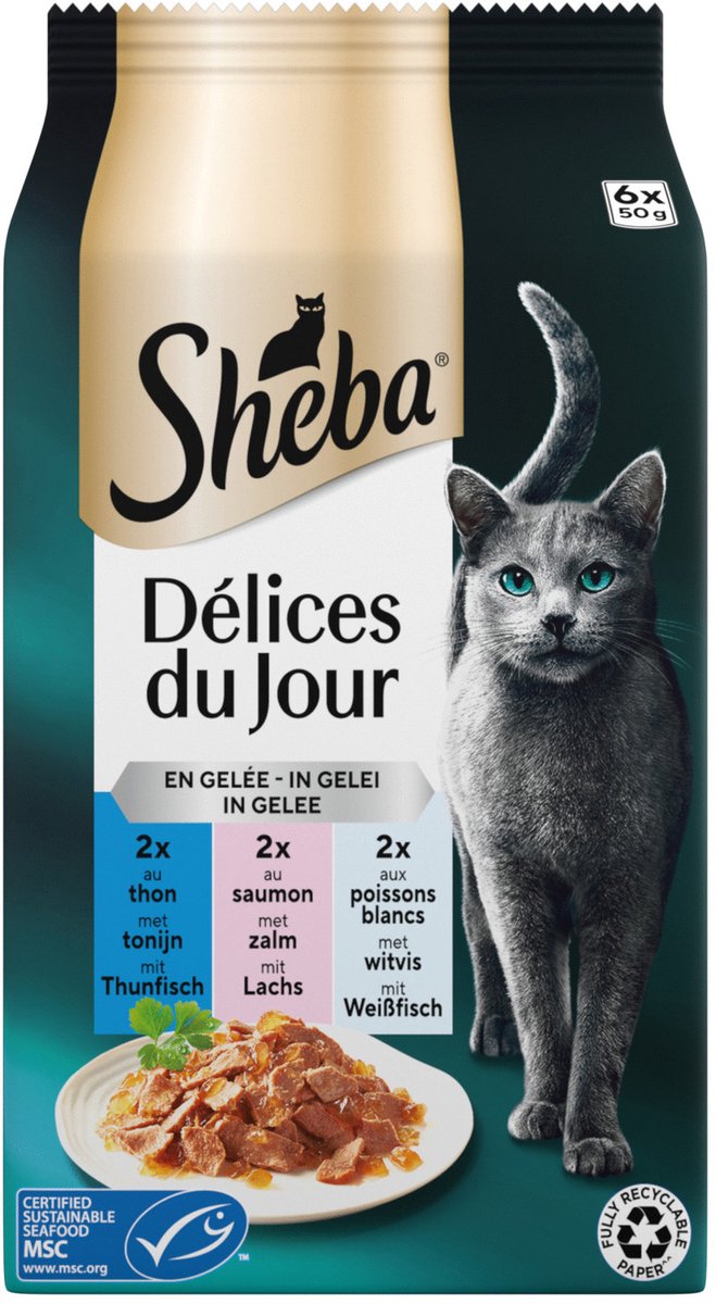 Sheba Delices Du Jour In Gelei Maaltijdzakjes - Kattenvoer - Vis 6x50 g