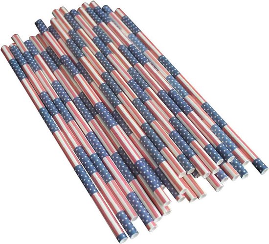 50 stuks biologisch afbreekbare patriotische rietjes Star Stripe Amerikaanse vlag papieren rietjes voor Memorial Day en 4th of July viering