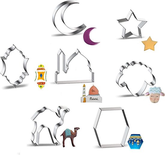 YEJAHY 8 stuks uitsteekvormpjes voor moslims, moslimkoekjes, fondant, cake, bakken, uitsteekvormpjes, Eid Mubarak, 3D-set, koekjesvormen voor taartdecoratie, koekjes, bakken (C