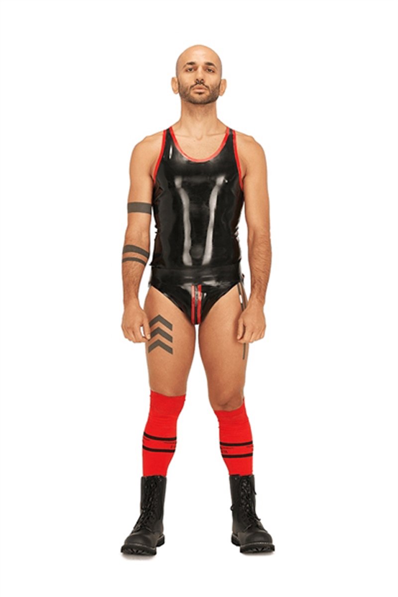 Mister b rubber muscle shirt black red xl