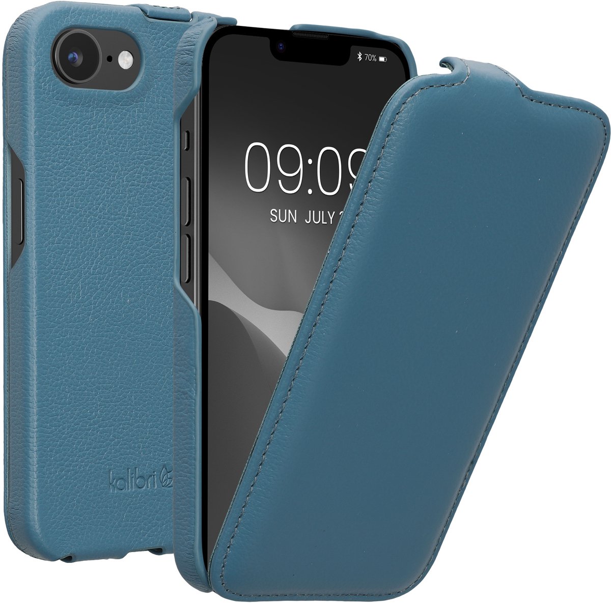 kalibri flip cover geschikt voor Apple iPhone 17e / iPhone 16e - ultradunne leren hoes voor smartphone - blauw